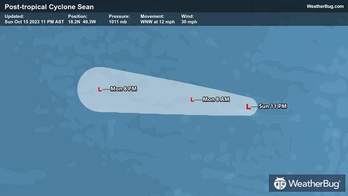 Latest Forecast Track of Post-Tropical Sean