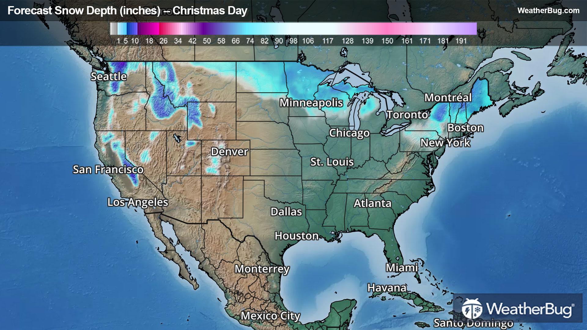 Forecast Snow Depth on Christmas Day