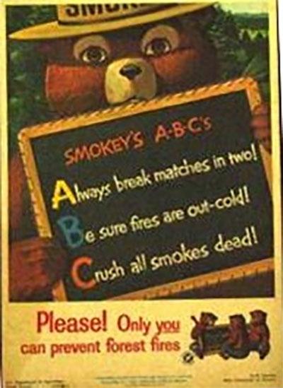 One of many posters featuring Smokey Bear, this one detailing his “A-B-C’s” circa 1963 (South Carolina Forestry Commission Archives)