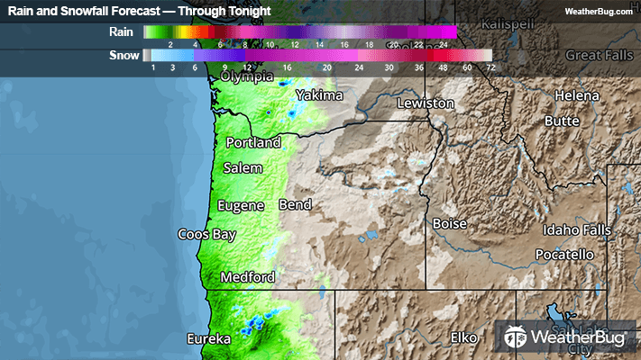 Rain and snow forecast through tonight.