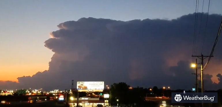 A large storm cloud billows over St Charles County, west of St Louis, Missouri.