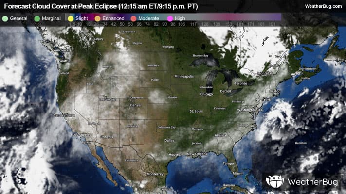 Forecasted Cloud Cover at the Peak of the Eclipse