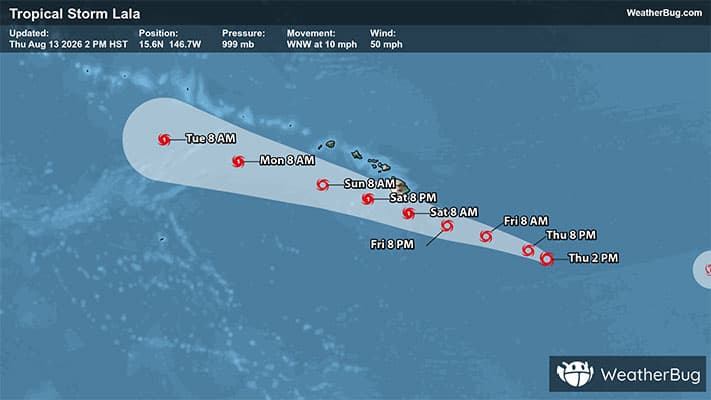 Tropical Storm Lala's Track Toward Hawaii