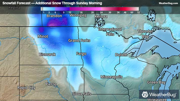Snowfall forecast through tonight.