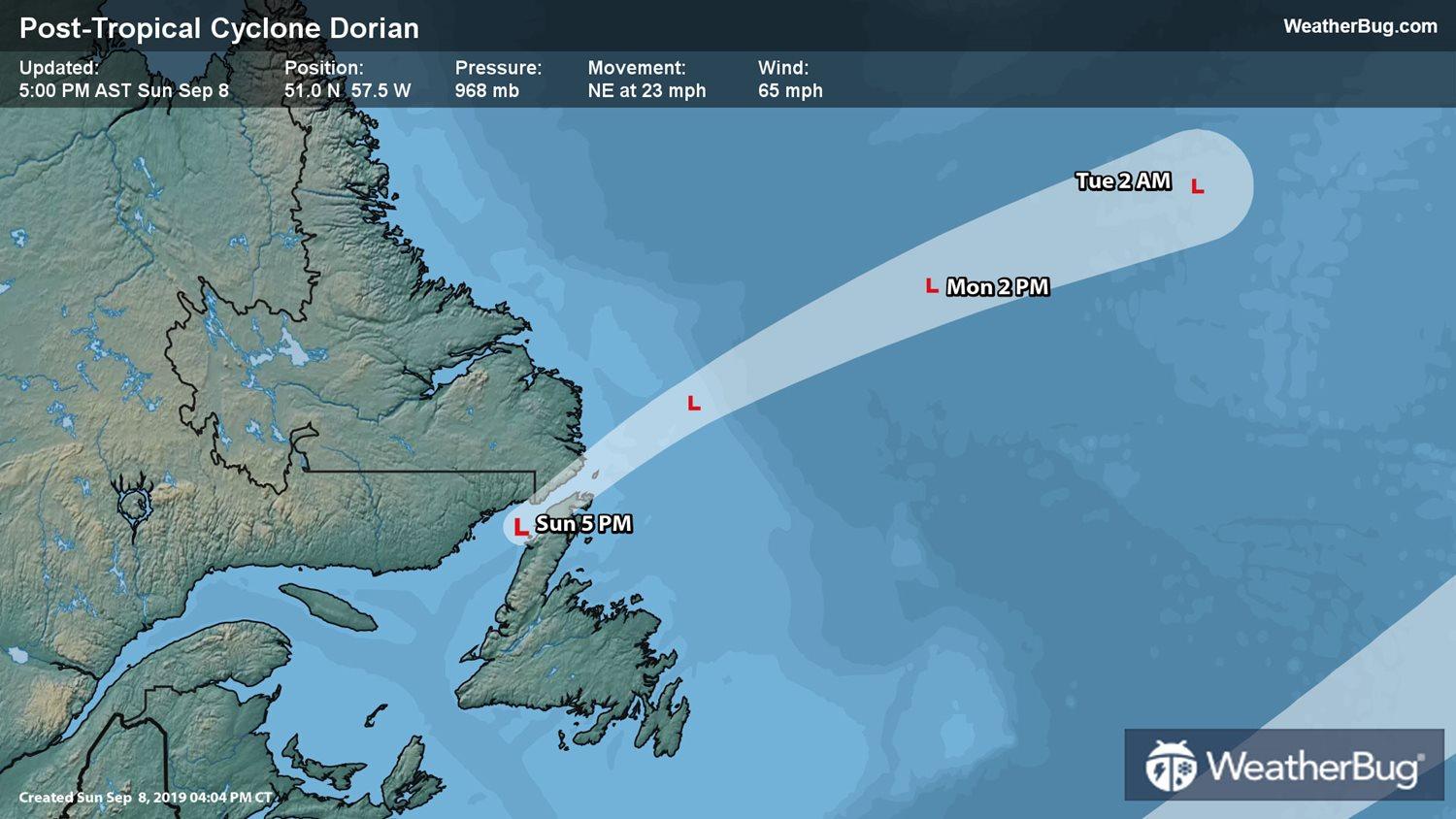 Post-Tropical Cyclone Dorian's Forecast Track