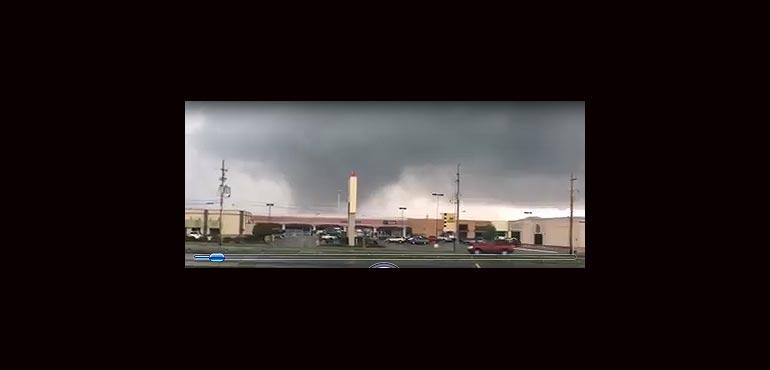 A screenshot of a destructive tornado hitting Kokomo, Indiana.