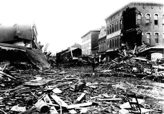 Destruction in Johnstown after the flood on June 1, 1889. Courtesy of Johnstown Flood National Memorial.