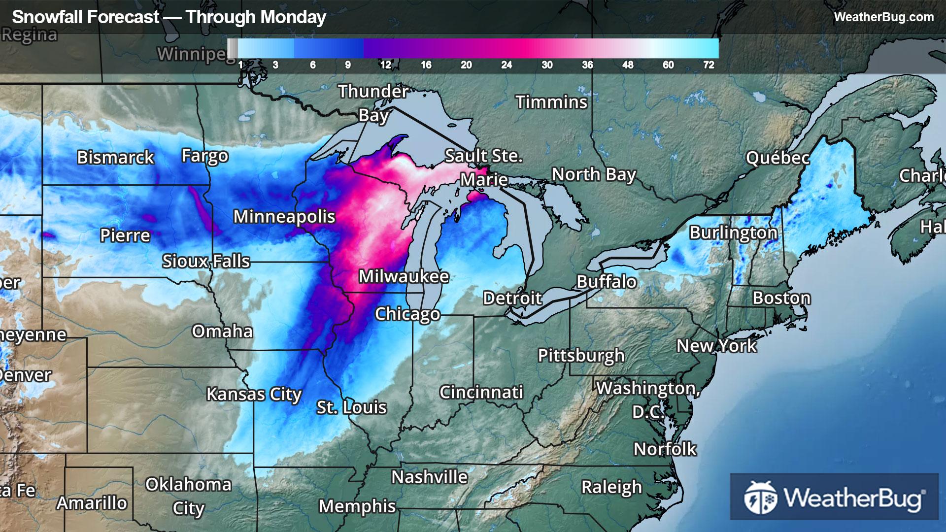 Snowfall Forecast Through Monday