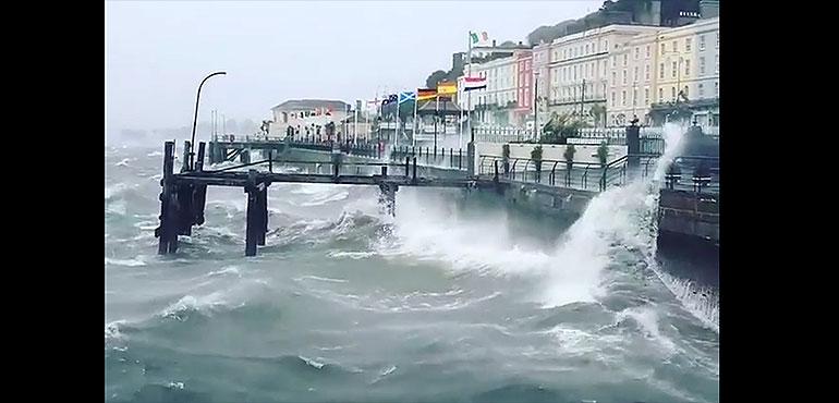 Waves batter Cobh, Ireland.