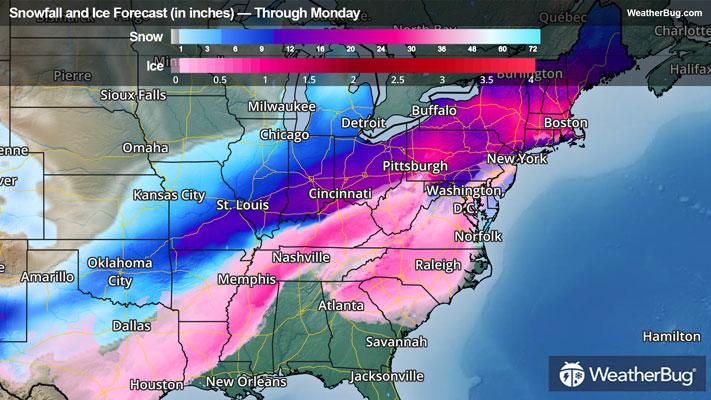 Snow and Ice Forecast Through Monday Morning