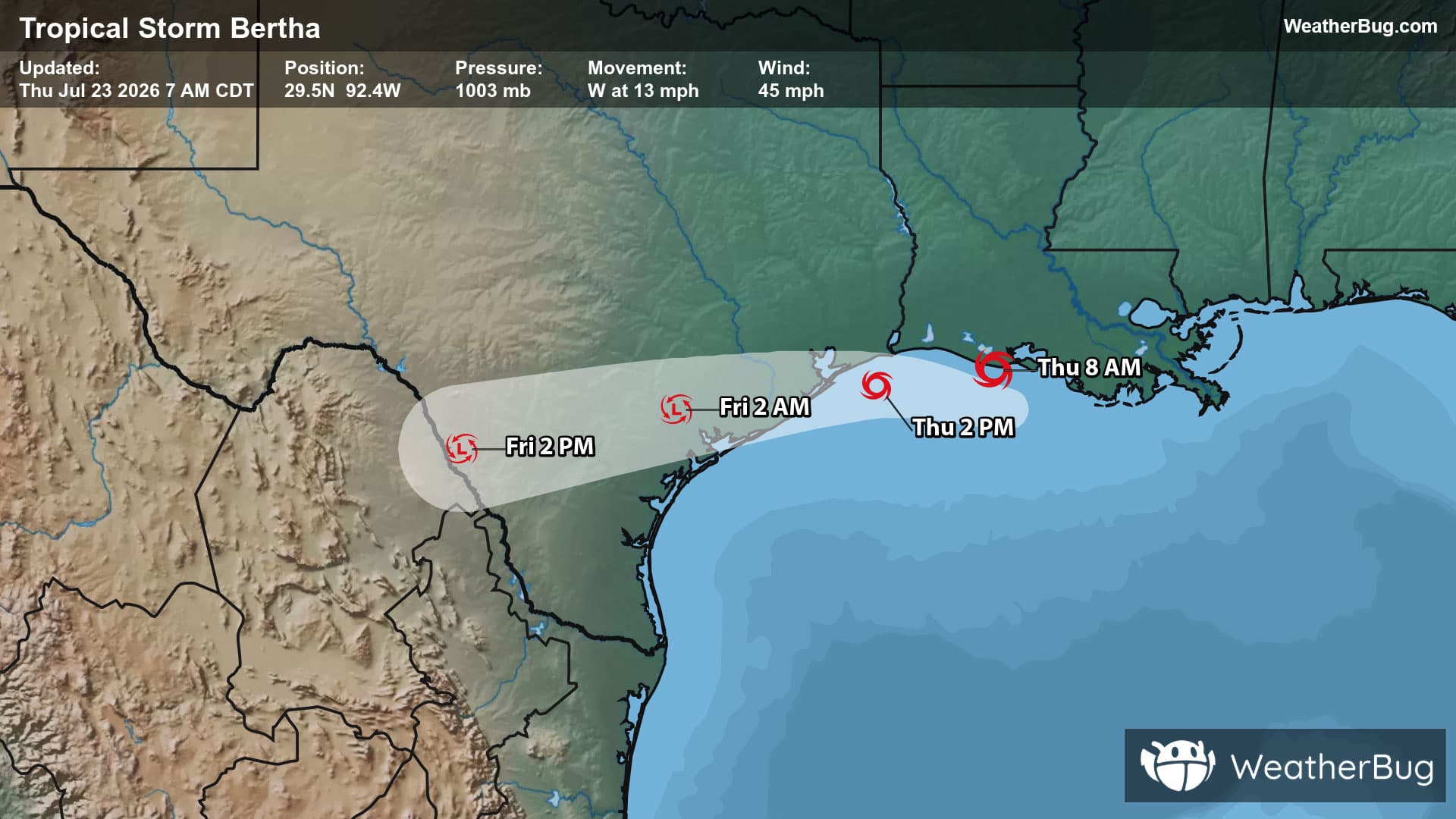 Tropical Storm Bertha's Forecast Track