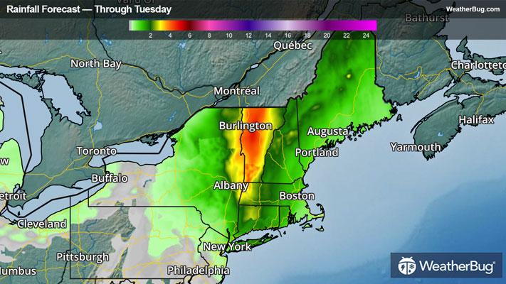 Rainfall forecast through Tuesday