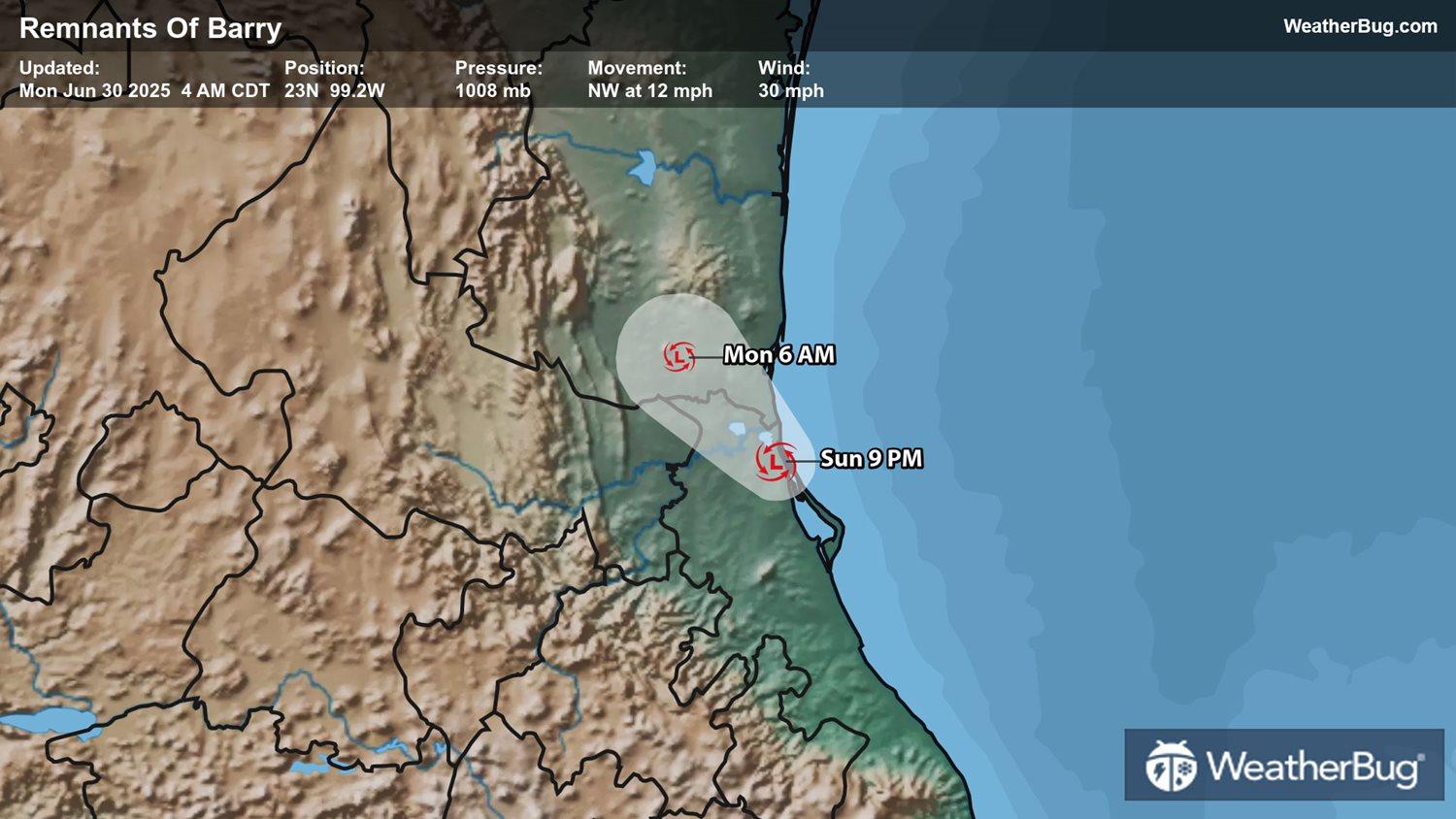 Forecast Track of Tropical Storm Barry
