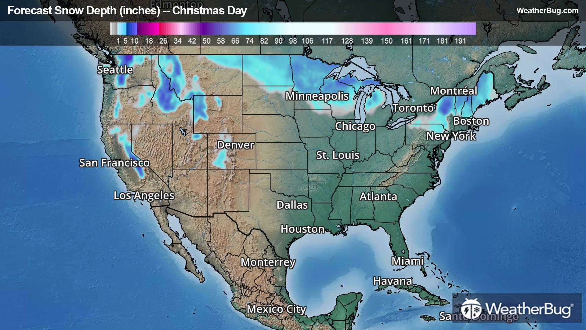 Forecast Snow Depth on Christmas Day