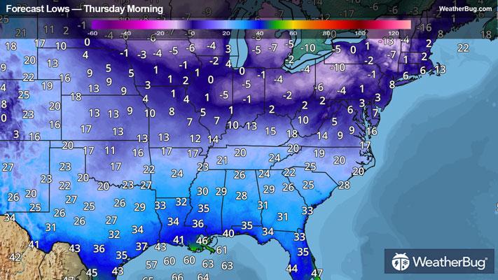 Thursday's Low Temperatures