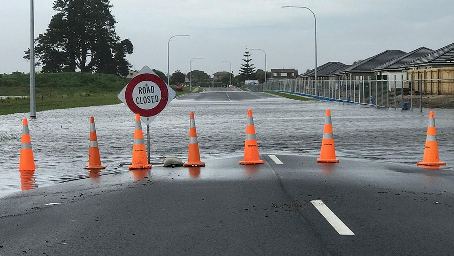 A flooded street is seen.