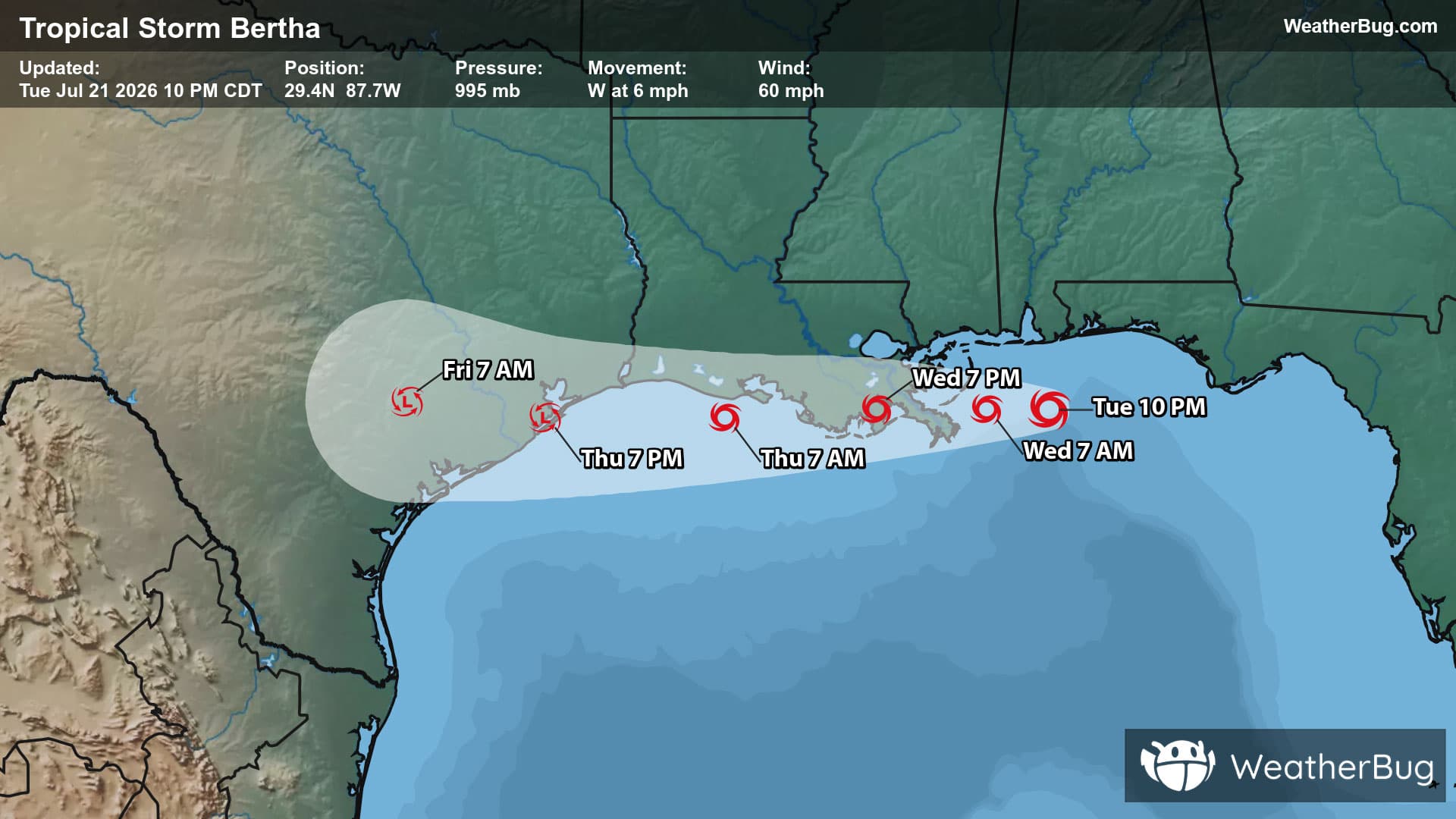 Tropical Storm Bertha's Forecast Track