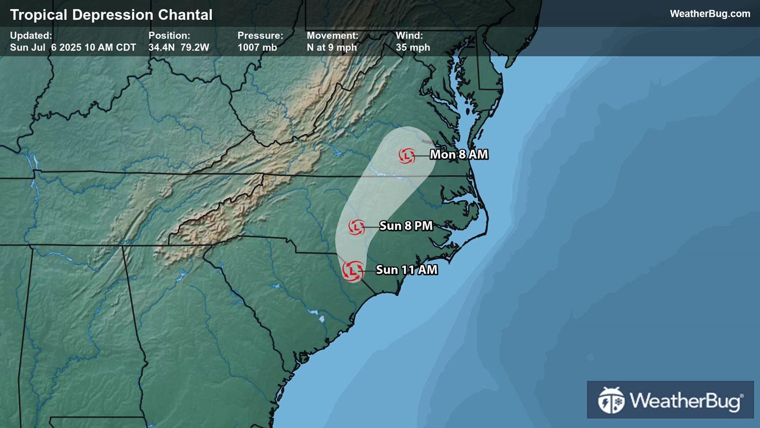 Tropical Storm Chantal Forecast Track