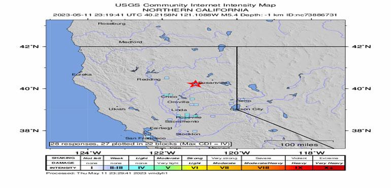 "Did You Feel It" Map of the quake (USGS)