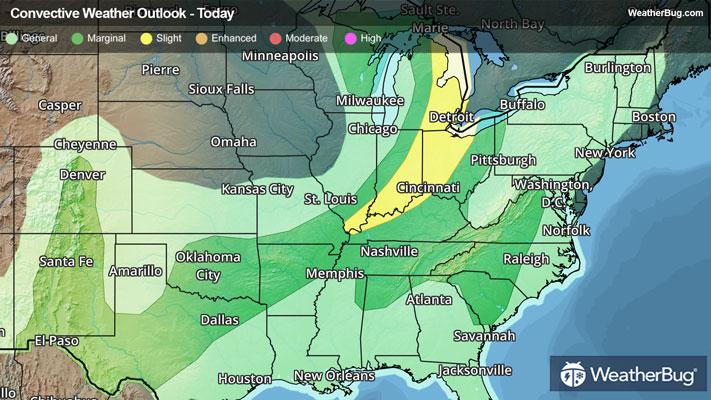 map, maps, severe, thunderstorms, strong, hail, wind. "Great Lakes"