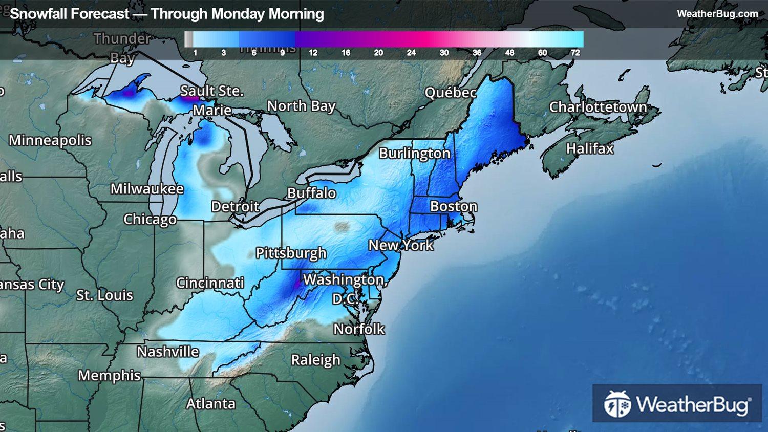 Snowfall Forecast through Monday morning