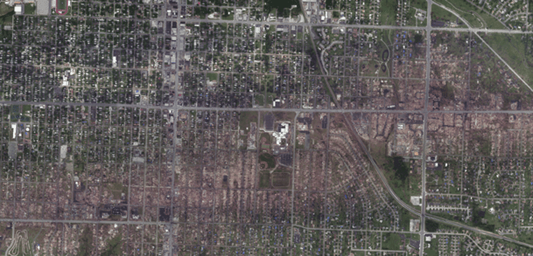 A bird's eye view of the damage in Joplin, Mo., following a devastating tornado May 22, 2011.
