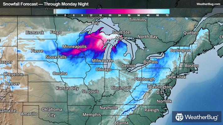 Snowfall Forecast Through Monday Night