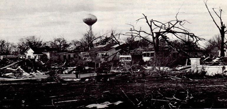 Tornado damage in Inverness, Mississippi in February 1971.