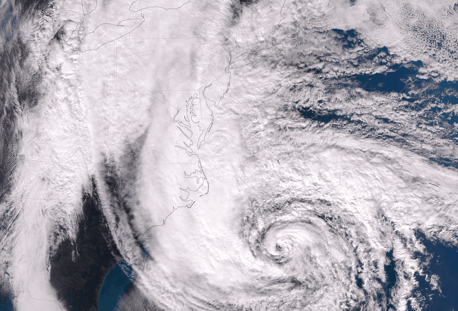 Satellite view of Hurricane Sandy a day prior to landfall.