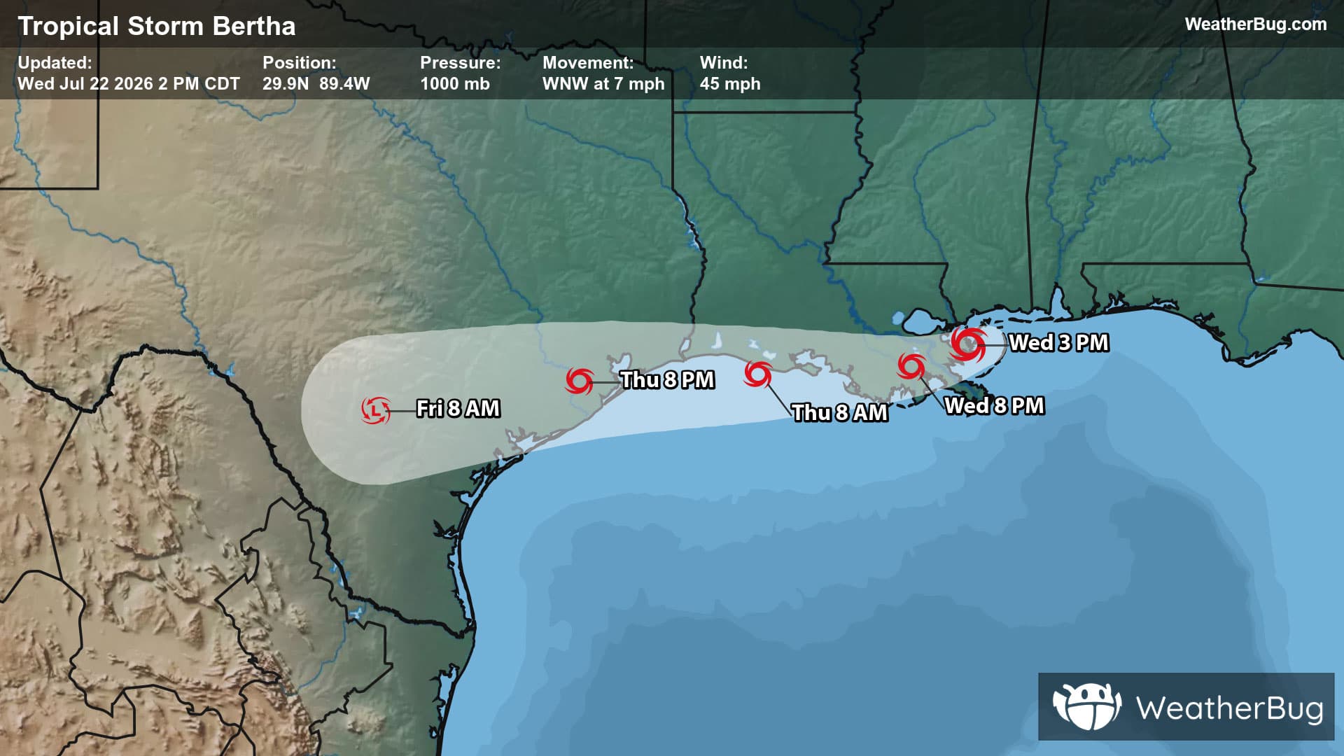 Tropical Storm Bertha's Forecast Track