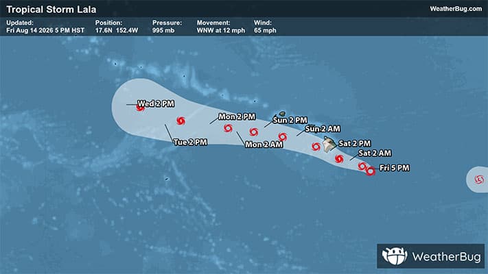 Tropical Storm Lala's Track Toward Hawaii