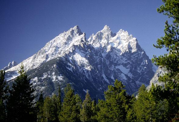 The Cathedral Group in the Teton Range soars above Grand Teton National Park on April 26, 2005. (U.S. National Park Service/Wikimedia Commons)