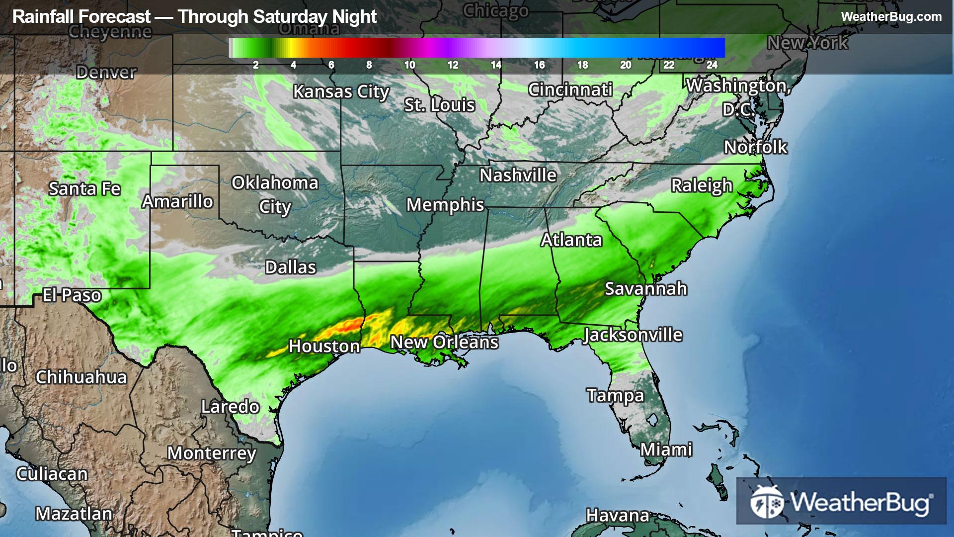 Rainfall forecast through Saturday