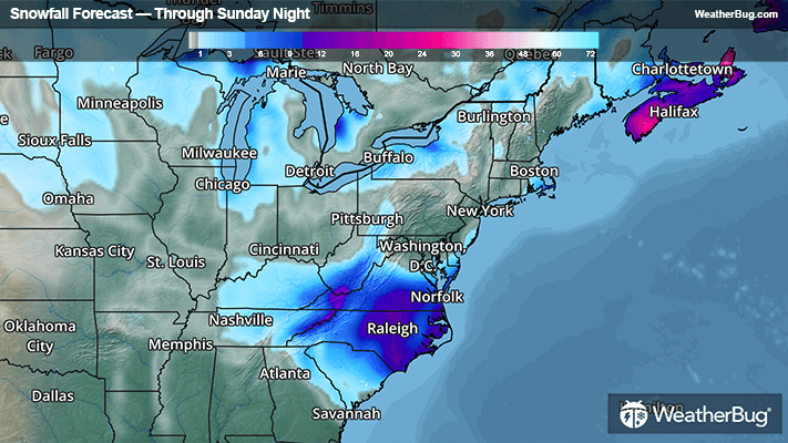 Snow forecast through Sunday night