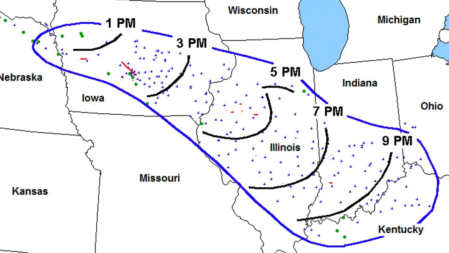 A map of the storm reports from the June 29, 1998 derecho (Wikimedia Commons/NOAA).