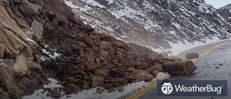 Rocks are seen falling from a hillside on State Route 33. (Courtesy of Caltrans District 7 via Storyful)