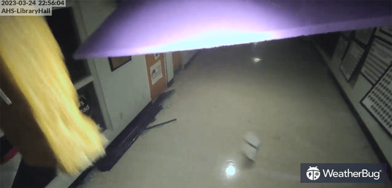 The damage of a deadly tornado was caught on tape at a school in Amory, Mississippi.