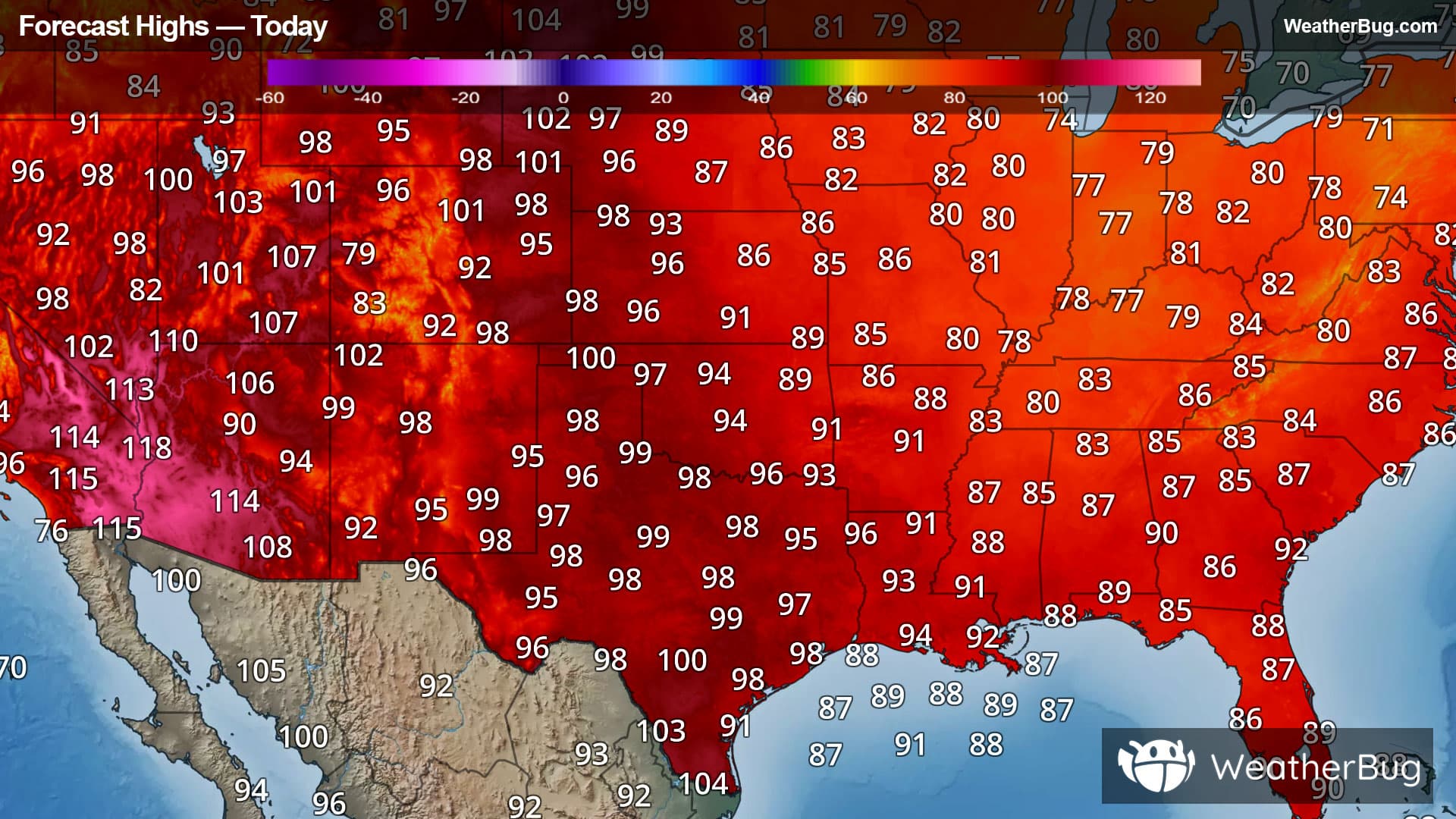 Sunday's High Temperatures