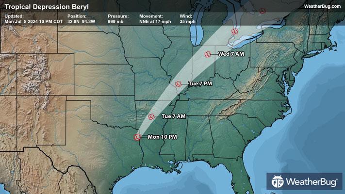Forecast Track of Tropical Depression Beryl