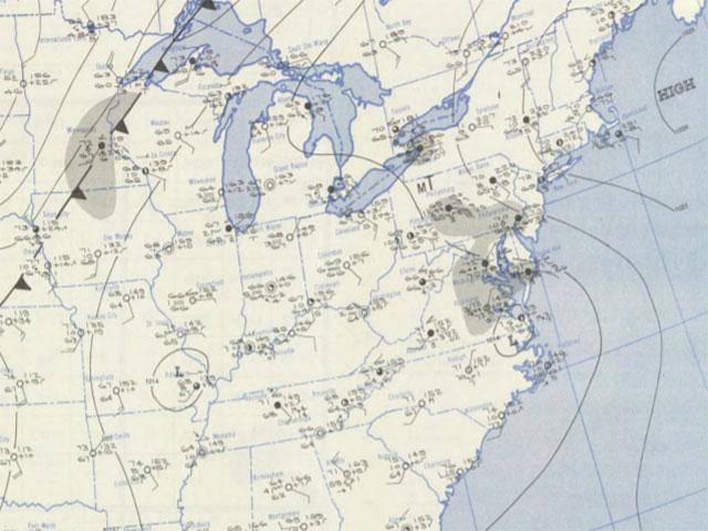 The weather map depiction for June 18, 1949, the day West Virginia established its 24-hour precipitation record at Brushy Run. (Photo courtesy of the NOAA Central Library Data Imaging Project)