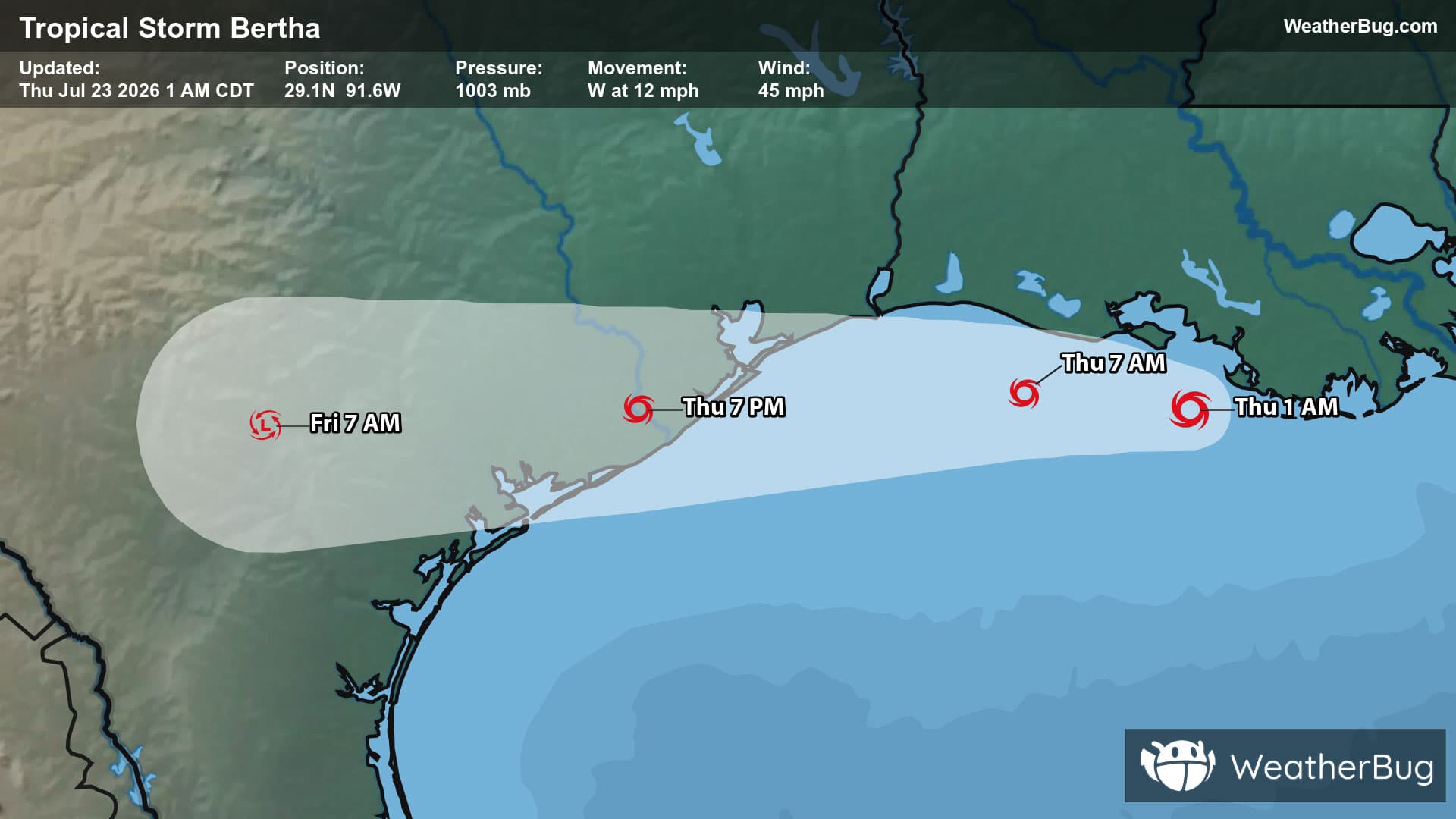 Tropical Storm Bertha's Forecast Track