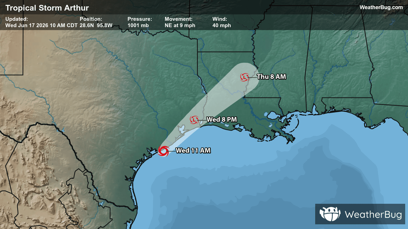 Tropical Storm Arthur Forecast Track