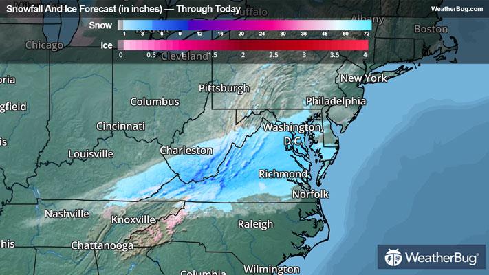 Snow and Ice Forecast Through Today
