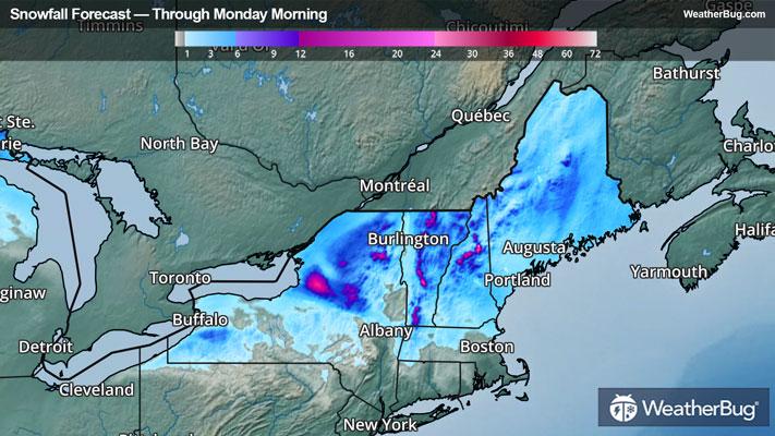 Snowfall forecast through Monday morning.