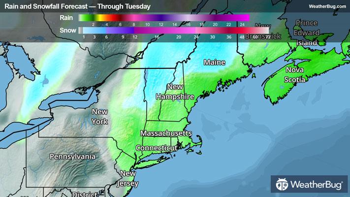 Rain and Snow Forecast Through Today