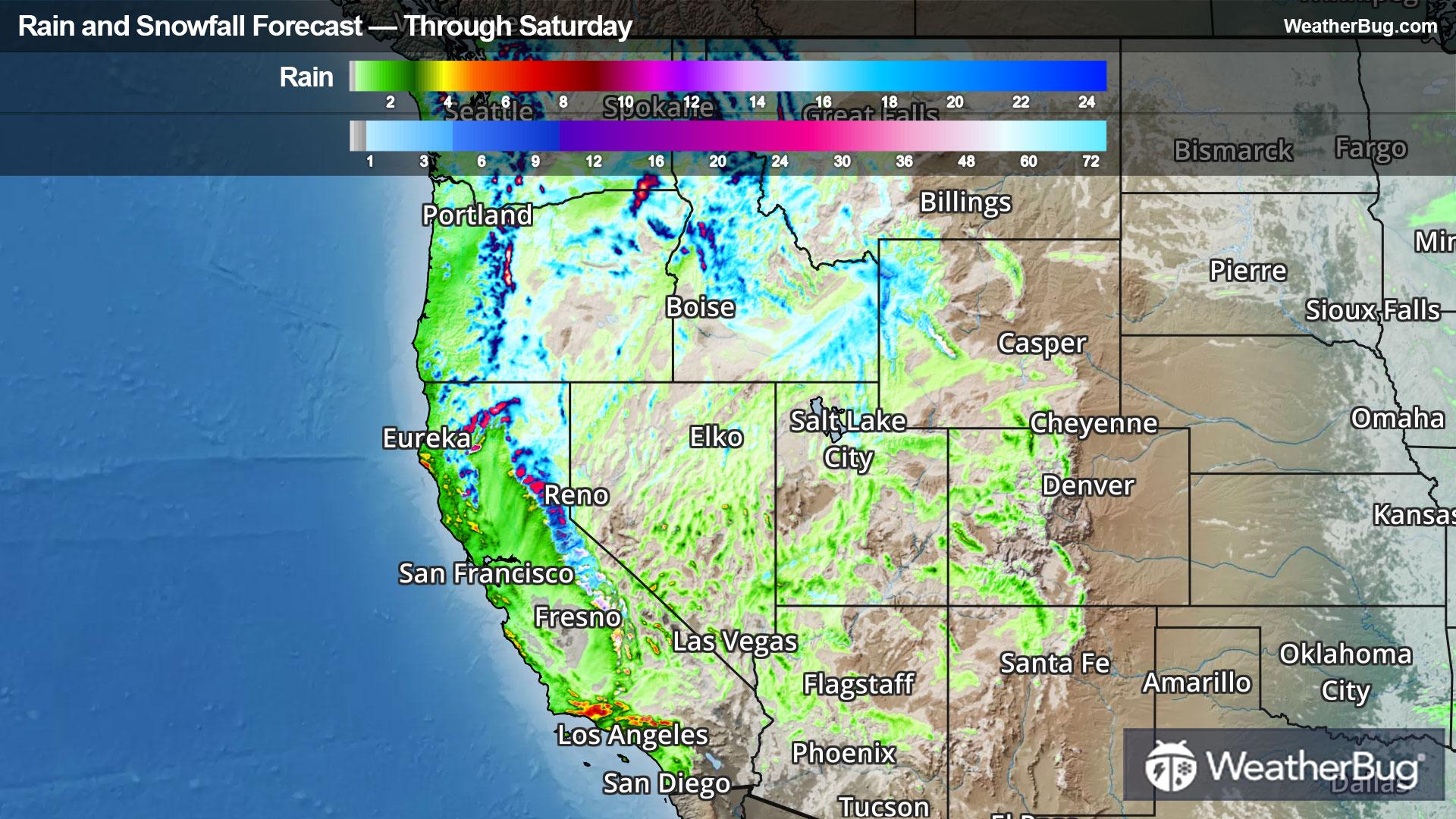 Rain and Snow Totals Through Christmas