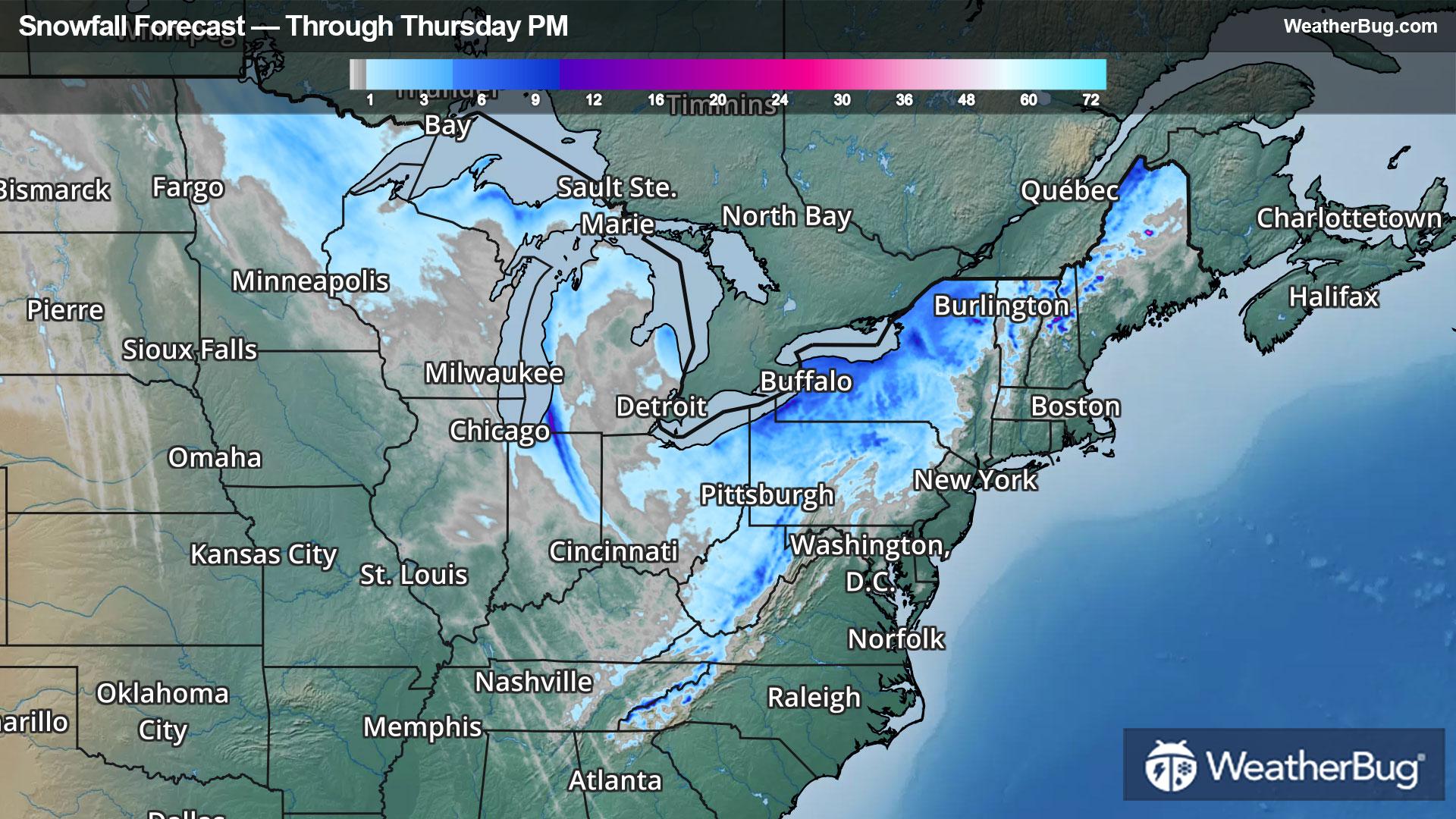 Snow Forecast through Thursday PM