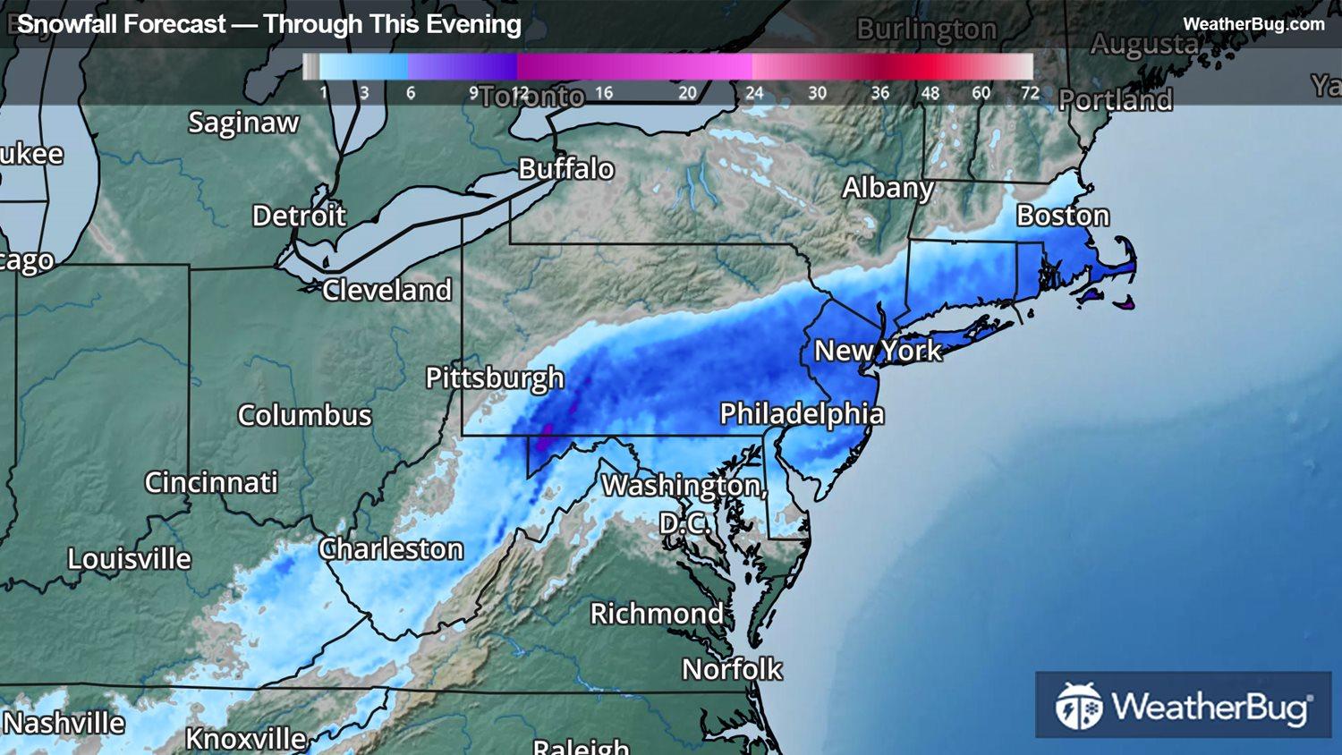 Snowfall Forecast Through This Evening