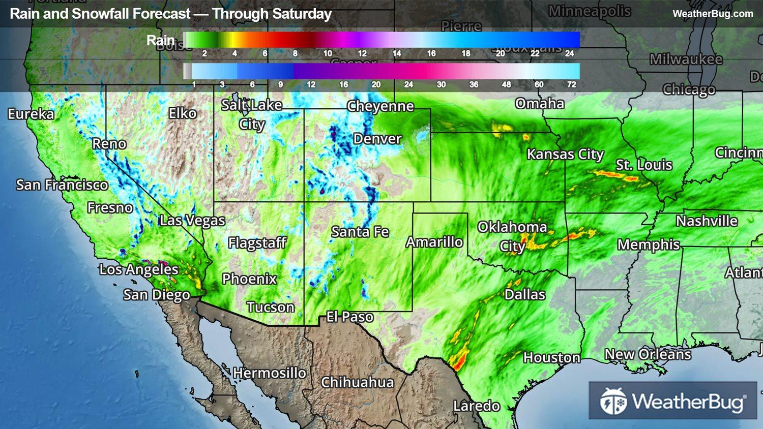 Rain and Snowfall Forecast through Saturday