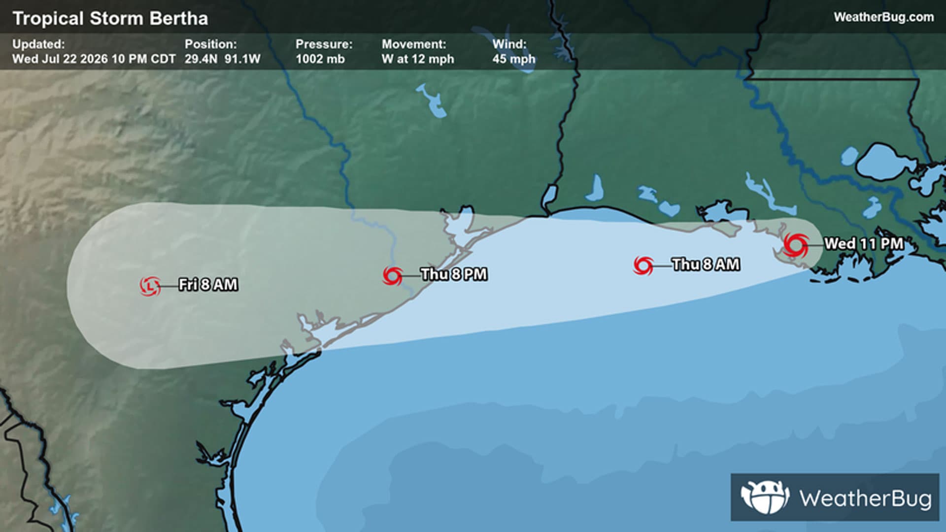 Tropical Storm Bertha's Forecast Track